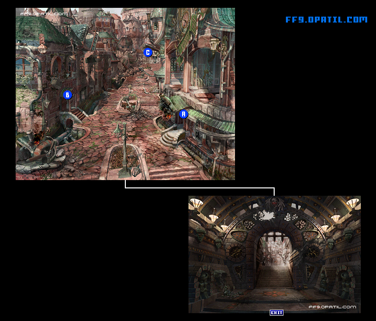 破壊後のリンドブルム商業区のマップ画像1：ファイナルファンタジー9 完全攻略