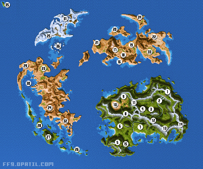 FF9のワールドマップ（世界地図） ／ ファイナルファンタジー9 完全攻略：Final Fantasy IX ／ ゲーム攻略メモ